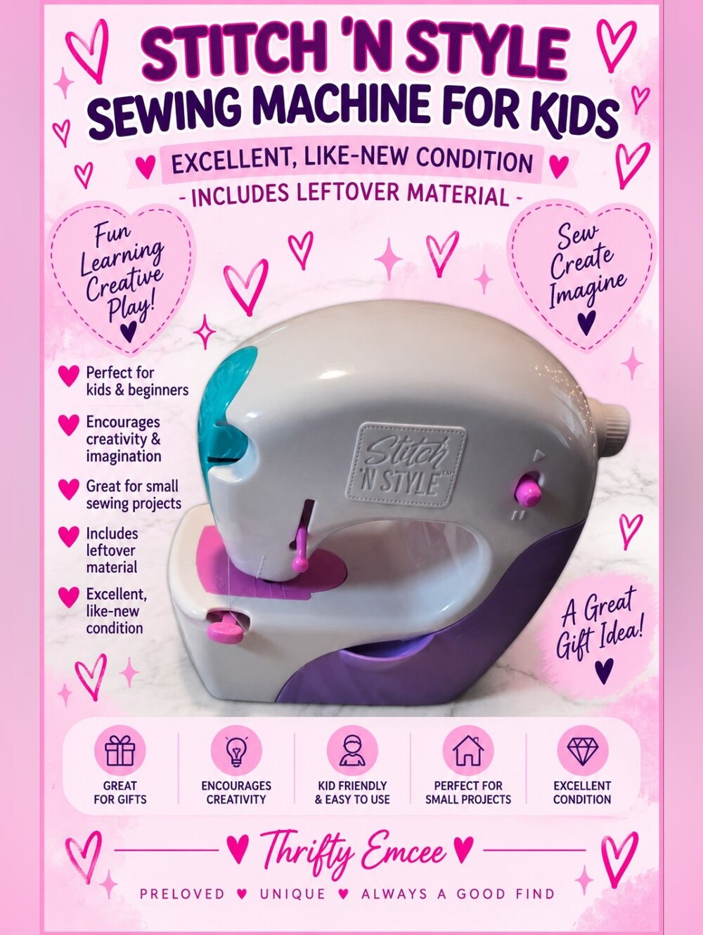 Stitch 'N Style Kids Sewing Machine with Leftover Fabric & Manual